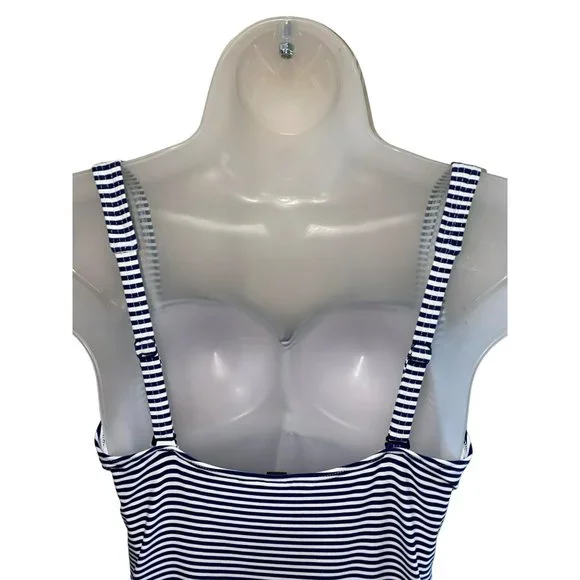 One Piece Niptuck Striped Swimsuit: Navy & White Nautical Beach Coastal Size 10 - Picture 6 of 12